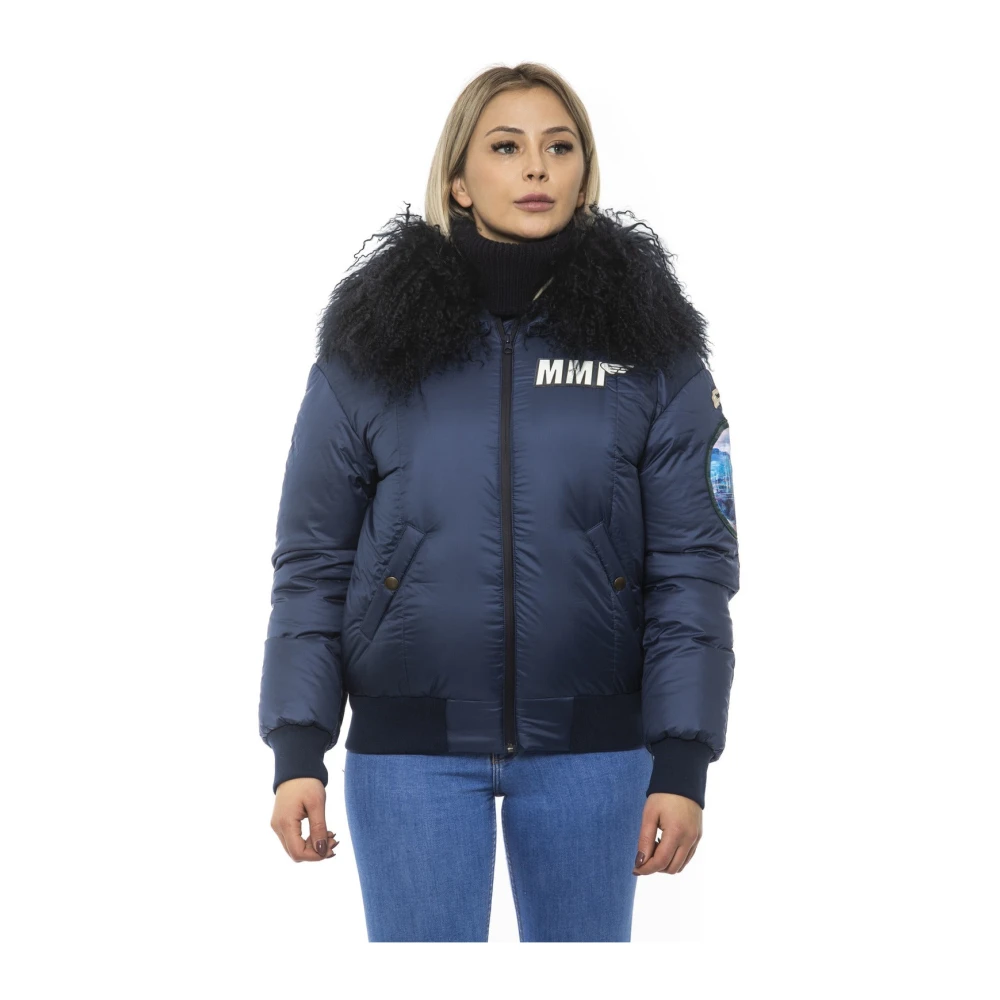 Mr&Mrs Italy Geborduurde Bomberjack met Bont Capuchon Blue Dames