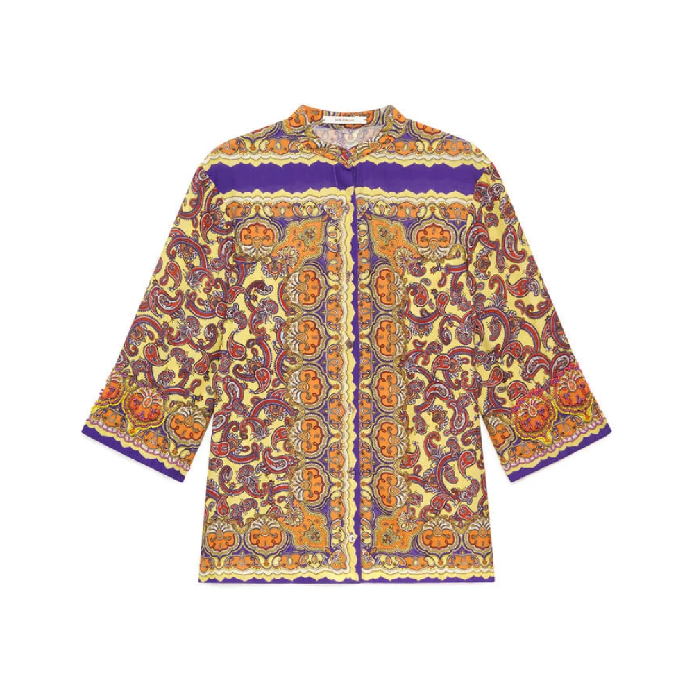 Maliparmi Women's Yellow Blouses, L, Sunset Paisley Kaftan