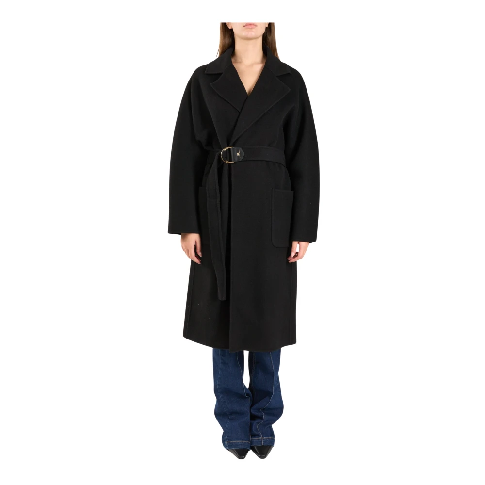 Elisabetta Franchi Wollen jas ochtendjas stijl Black Dames