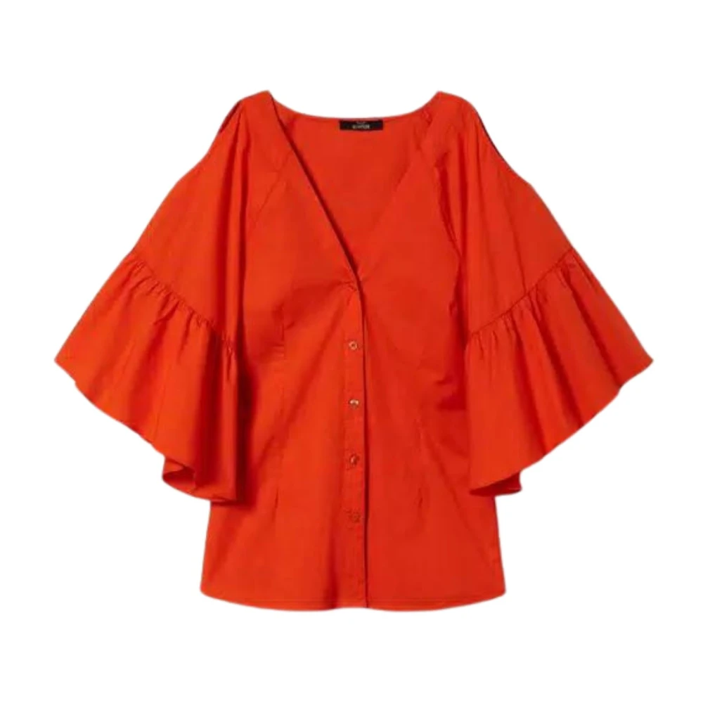 Twinset Oranje Gerimpeld V-hals Shirt Orange Dames