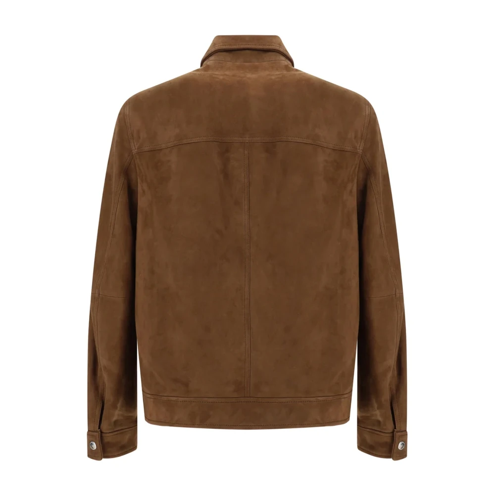 BRUNELLO CUCINELLI Leren jas met drukknoopsluiting Brown Heren