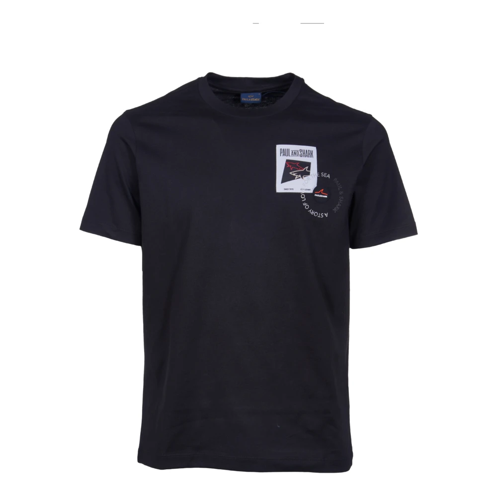 PAUL & SHARK Zwarte Crew-neck T-shirt met Logo Black Heren