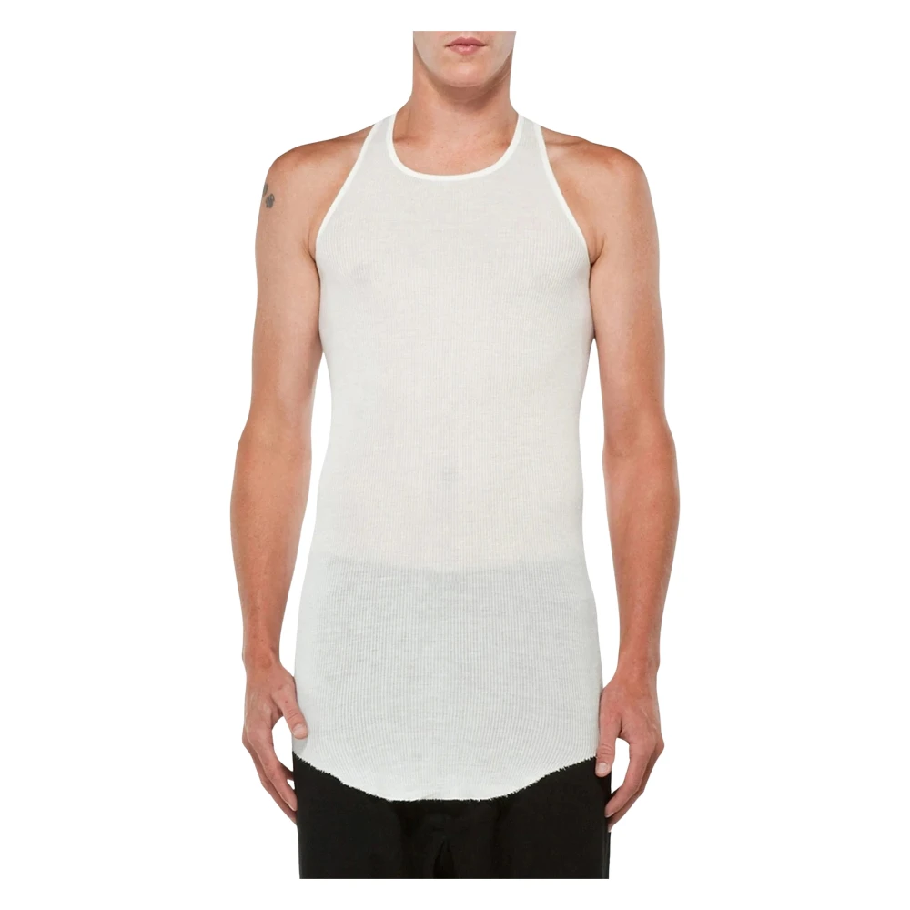 Rick Owens Men's White Sleeveless Tops, L, Basic Rib Tank