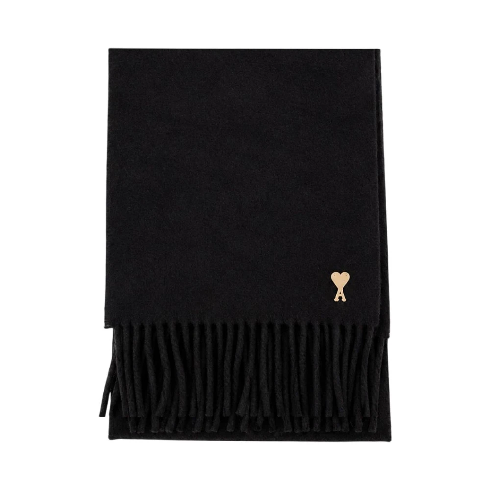 Ami Paris Unisex - Black Wool Scarf With Ami De Coeur Patch Black - Size: Os - Immagine 3