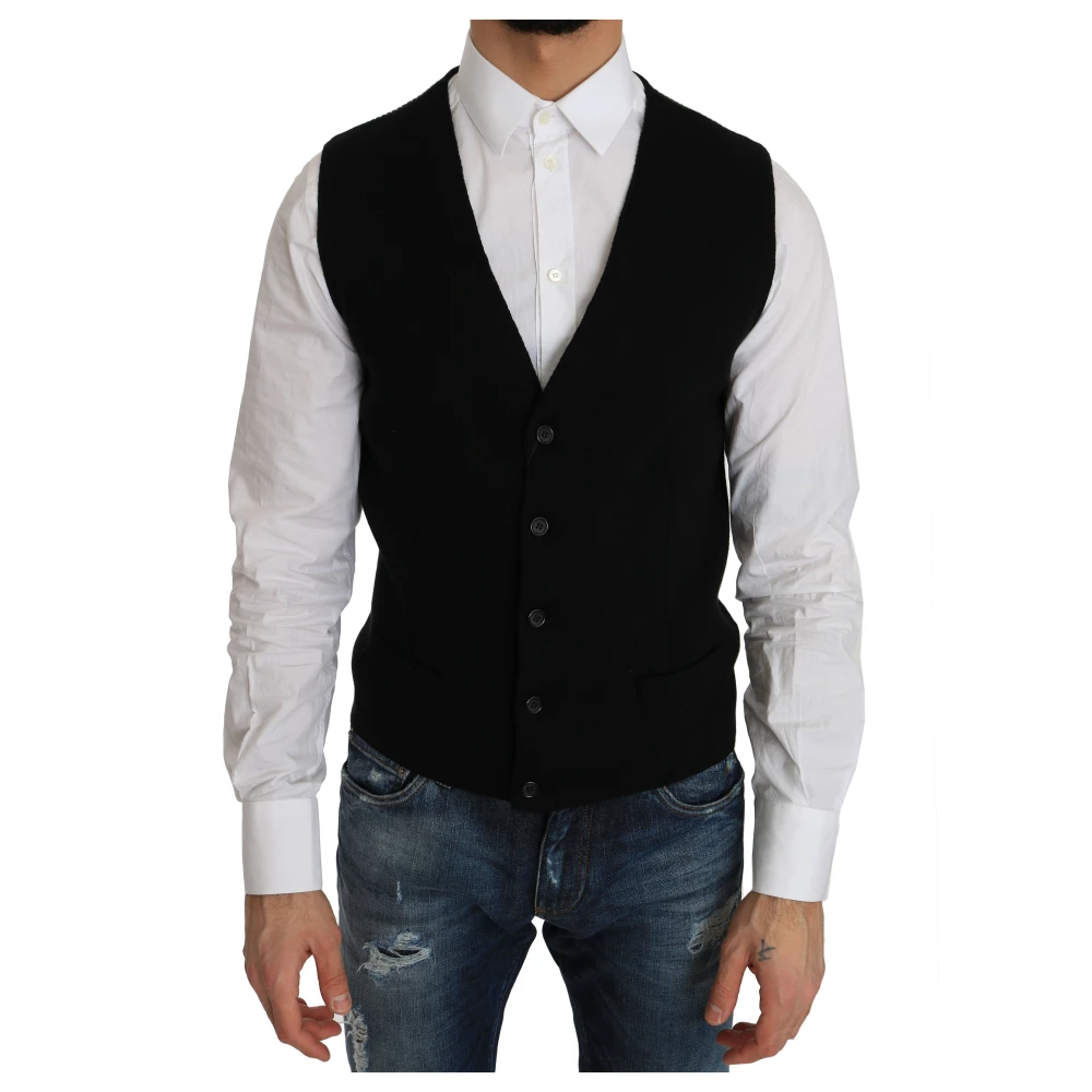 Dolce & Gabbana Italiaanse Elegantie Katoen Zwart Formeel Vest Black Heren