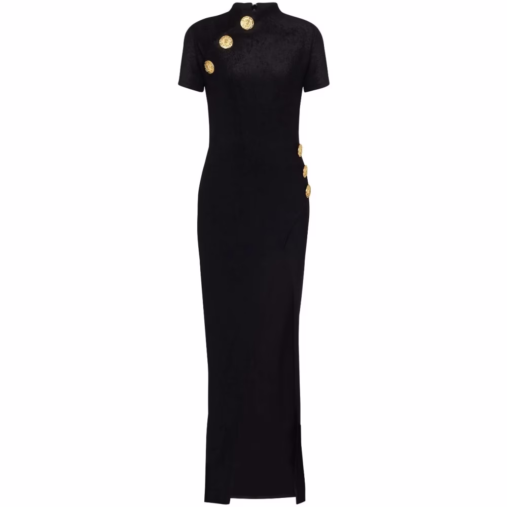 Stretch Maxikleid mit hohem Kragen