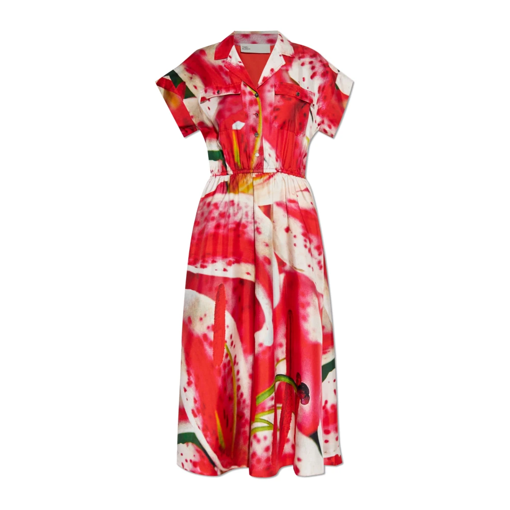 Tory Burch Women's Red Printed Silk Twill Shirtdress