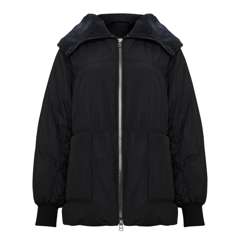 Cesare Gaspari Pufferjack met schapenvacht kraag Zwart Black Dames