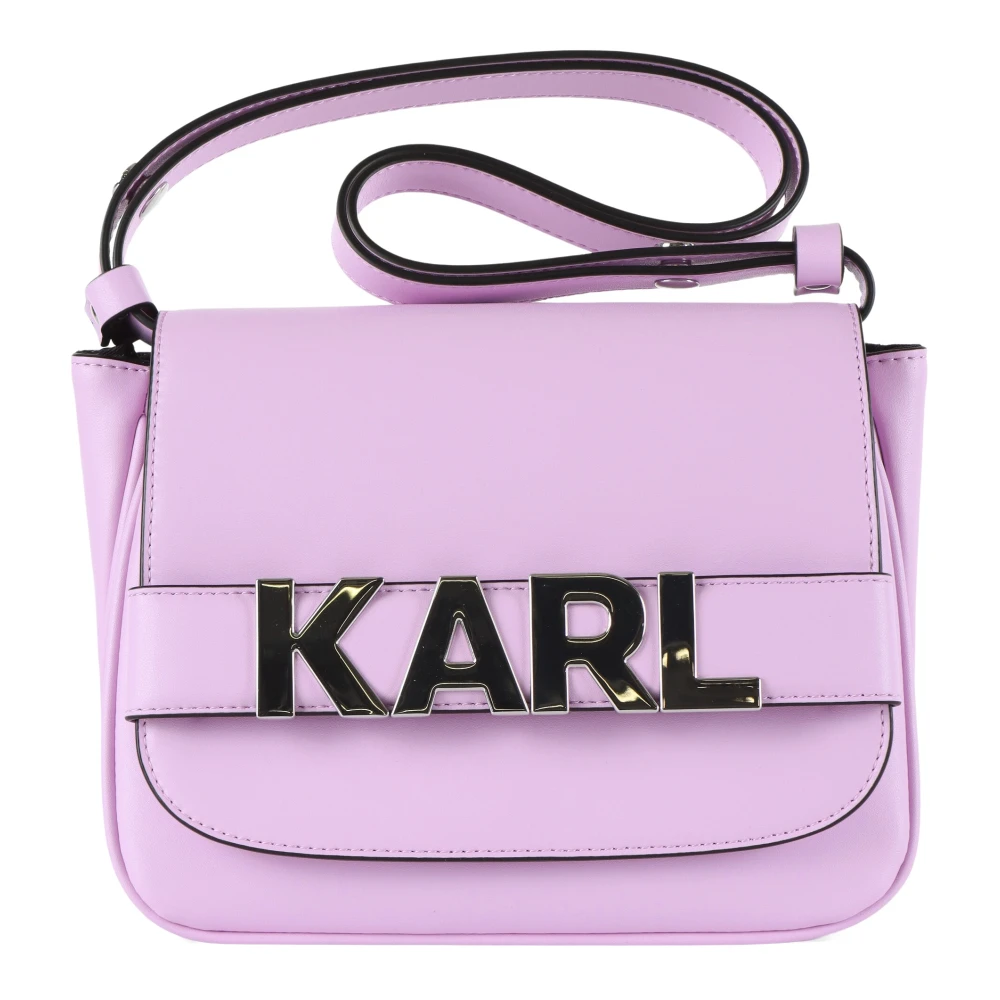 Karl Lagerfeld Leren Schoudertas met Letters Klep Purple Dames