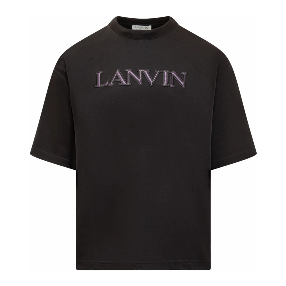 Lanvin Zwarte T-shirt met korte mouwen en geborduurd logo Black Heren