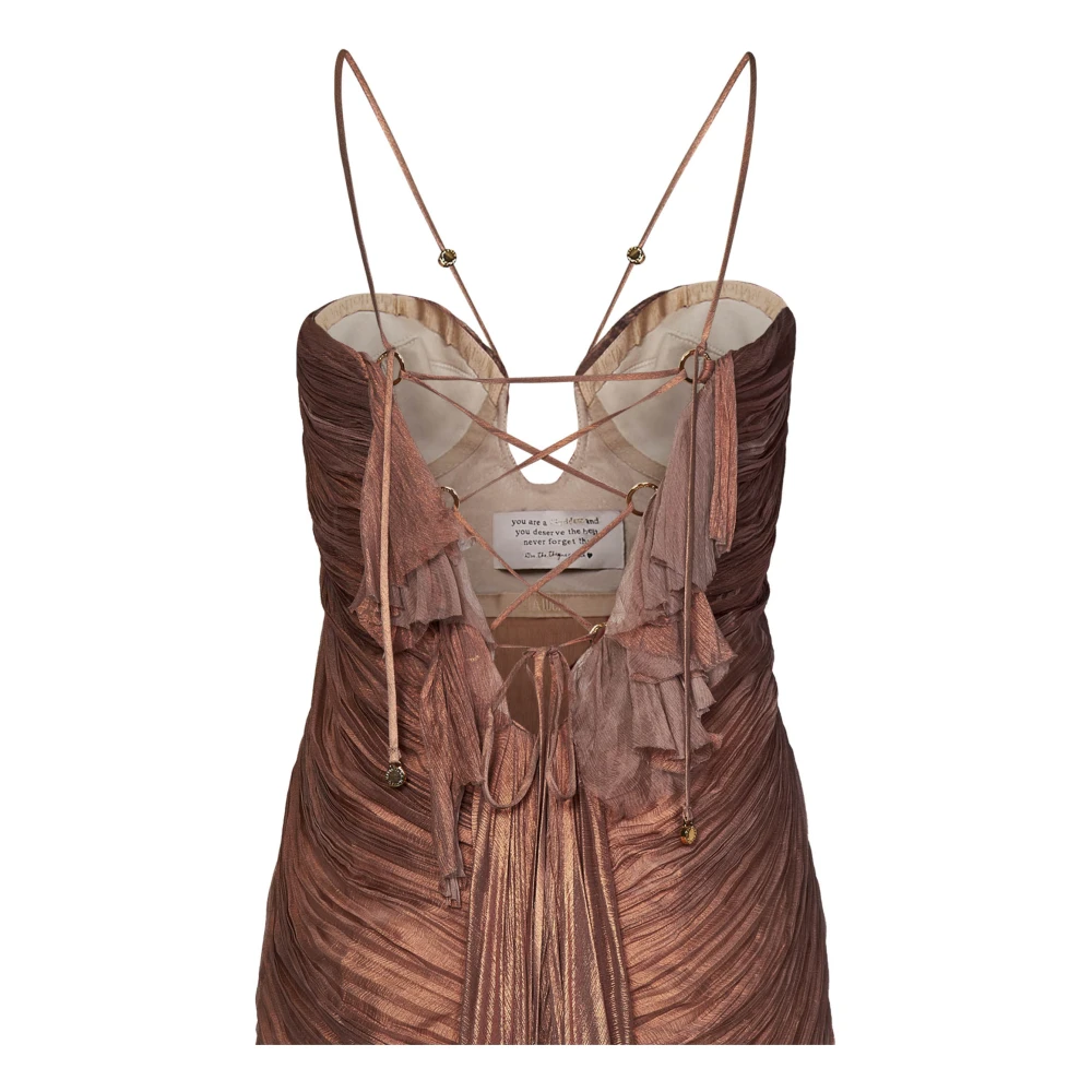 Maria Lucia Hohan Bruine Zijden Jurk Elegant Geschulpt Brown Dames