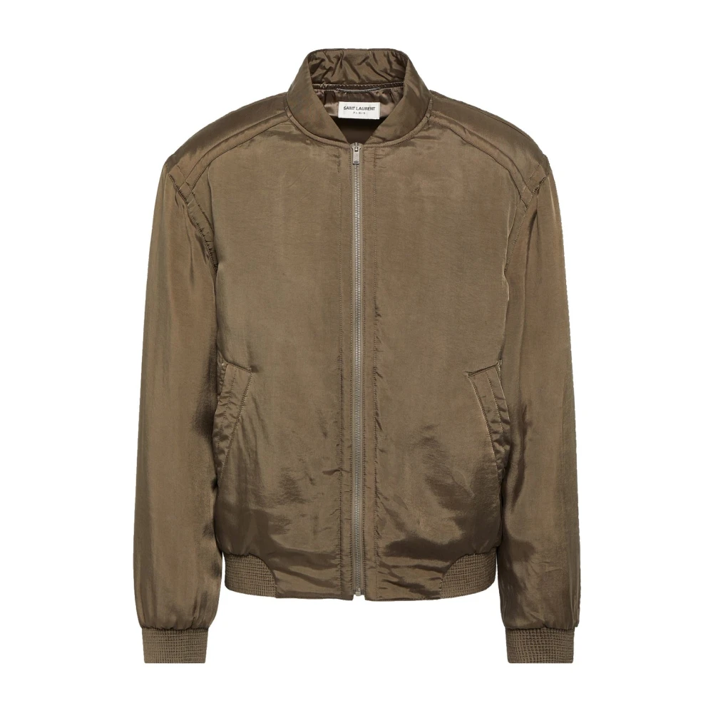 Saint Laurent Men's Green Twill Teddy Bomber Jacket