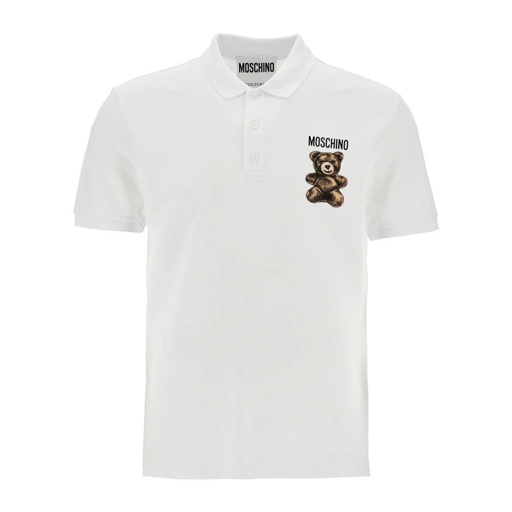 Moschino Geborduurd logo wit katoenen poloshirt White Heren