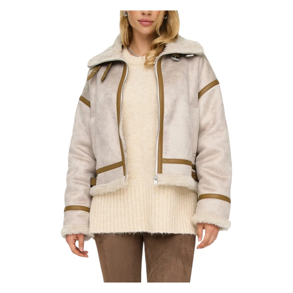 Only Hoge nek jas Beige Dames