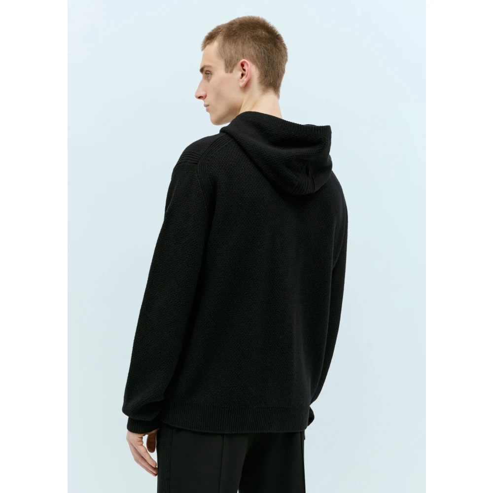 Moncler Wollen Hoodie Logo Zak Ribboorden Black Heren