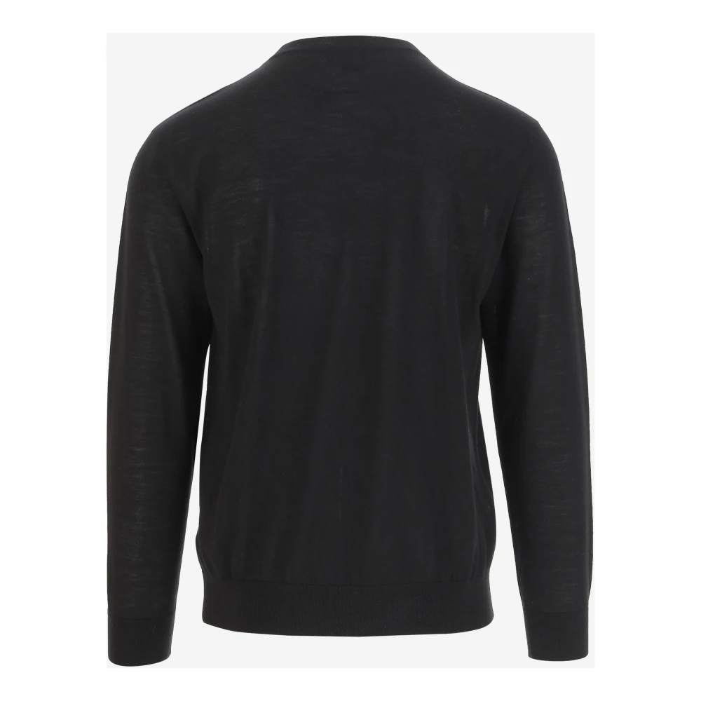 Giorgio Armani Wollen Logo Crew Neck Trui Zwart Black Heren