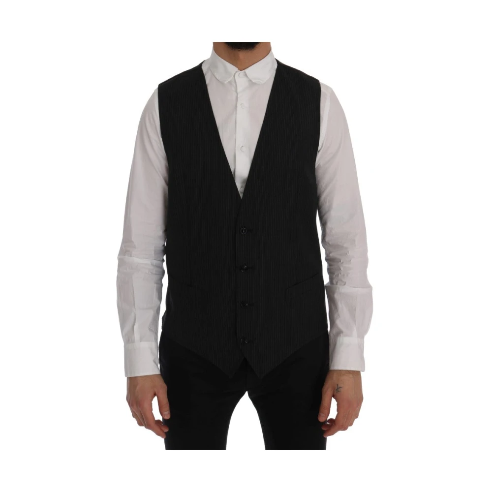 Dolce & Gabbana Elegante Gestreepte Wollen Vest Gray Heren