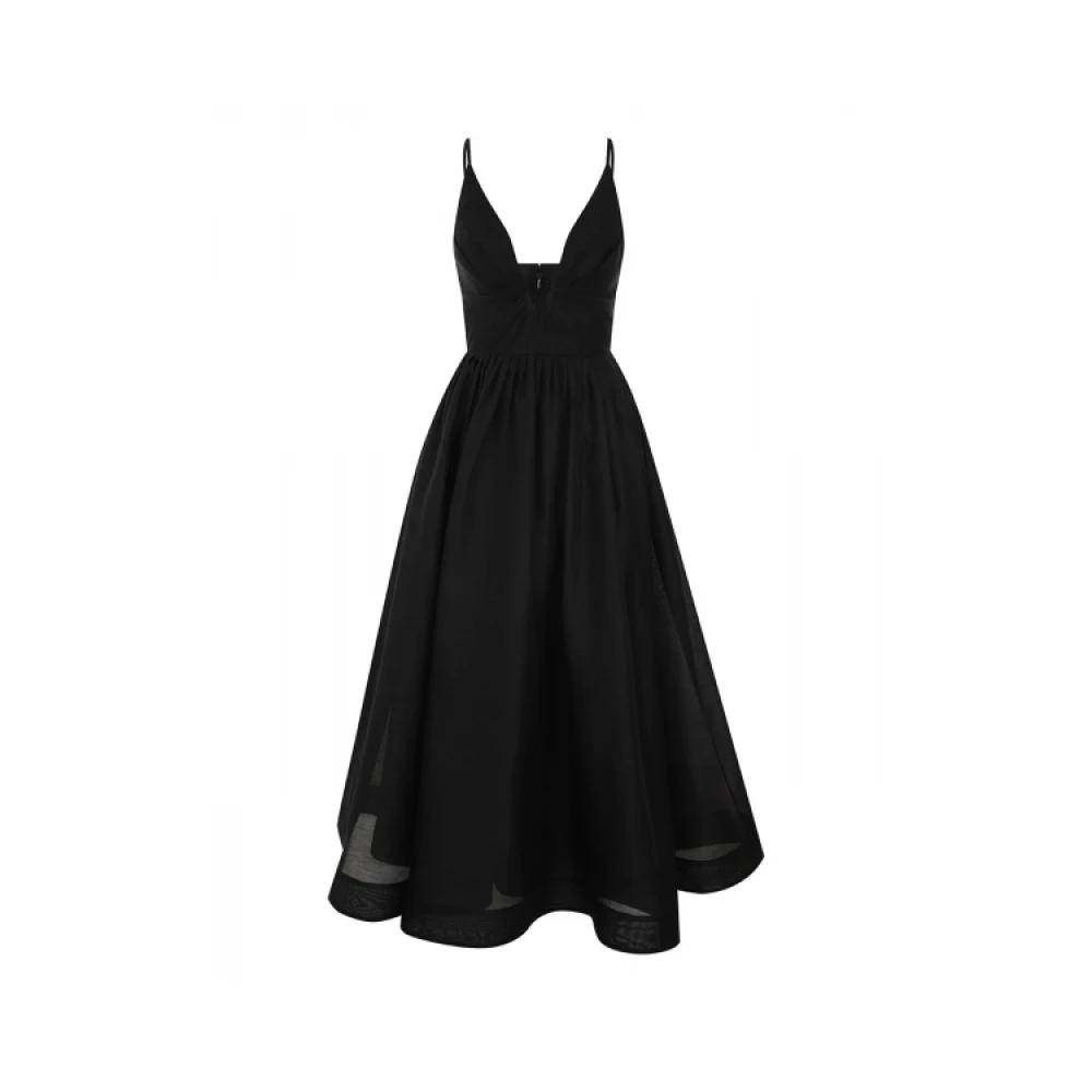 Zimmermann Zijden en linnen V-hals midi-jurk Black Dames
