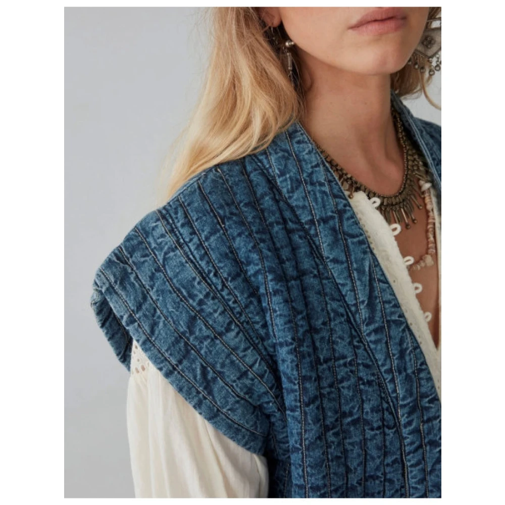 Maison Hotel Gewatteerde Denim Mouwloos Vest Blue Dames