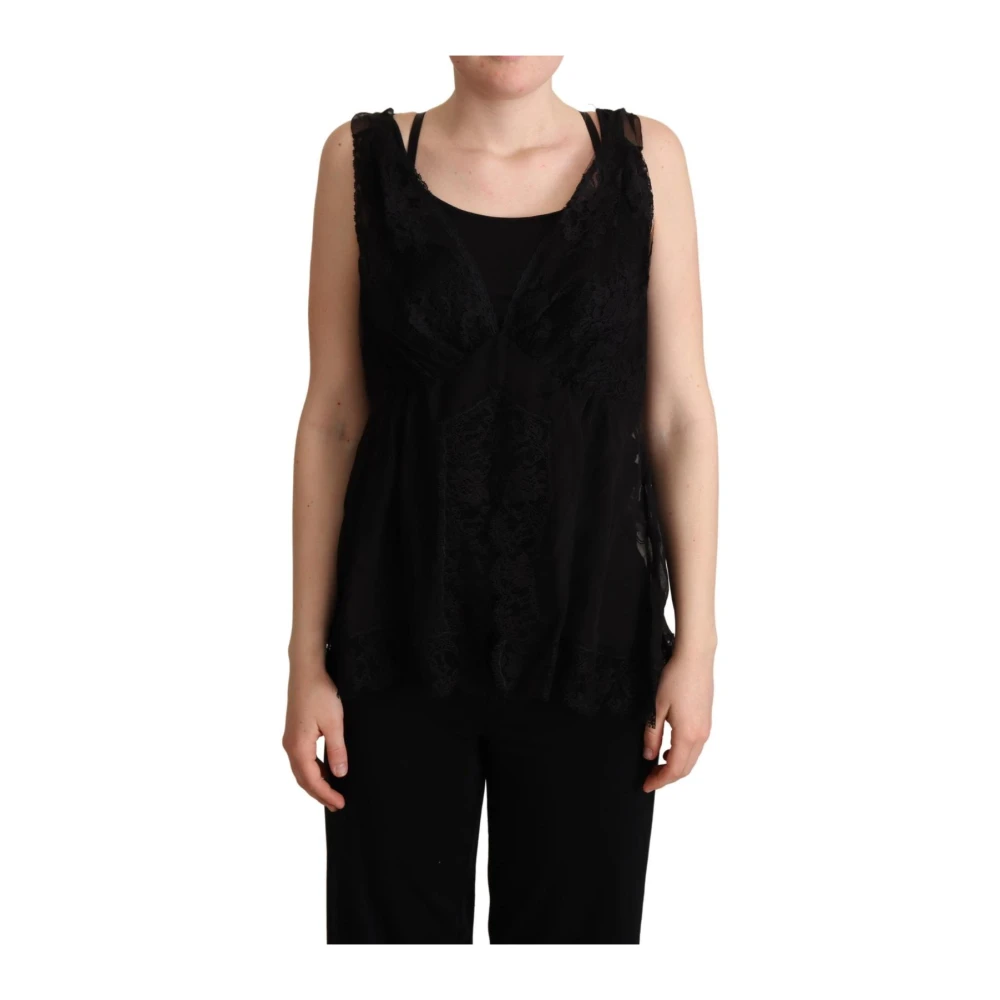 Dolce & Gabbana Women's Black Silk Blend Lace Camisole Top