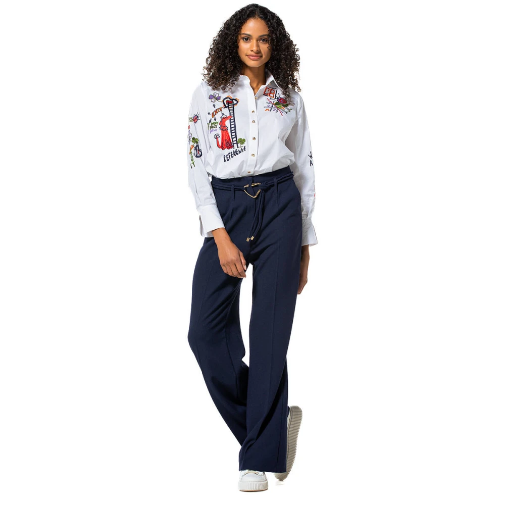 Caroline Biss Hoge Taille Citylook Broek Blue Dames