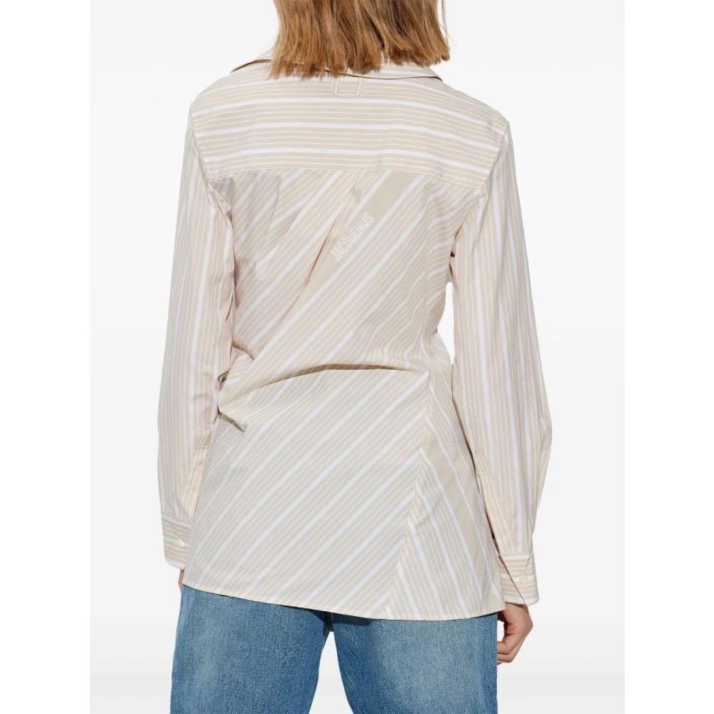 Jacquemus Geometrische Beige Shirt met Witte Strepen Beige Dames