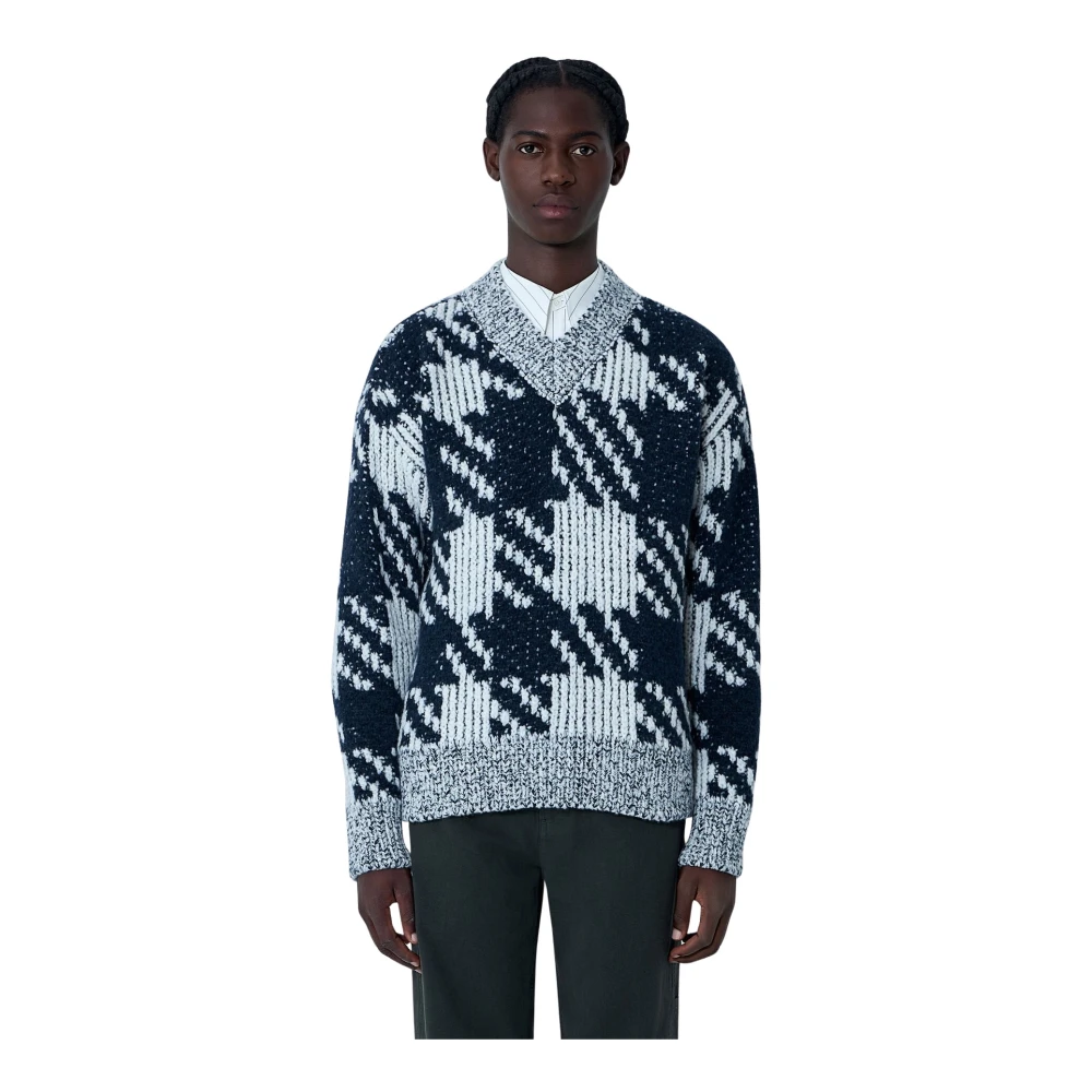 Dries Van Noten Men's White Check Wool-Blend Sweater