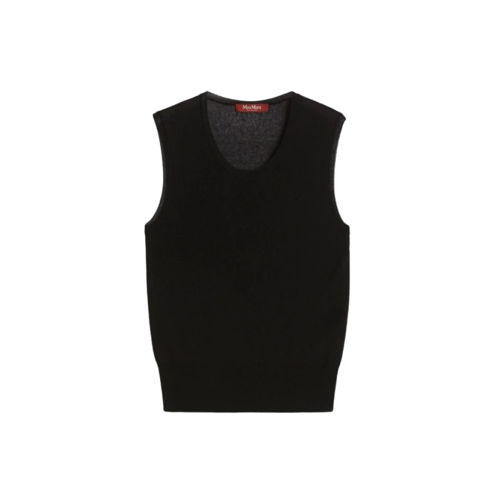 Max Mara Women's Black V-Neck Knitwear,, Sleeveless Ribbed Jumper Top Large