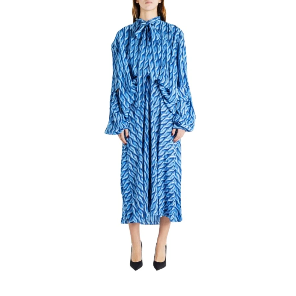 Balenciaga Blauwe Mesh-effect Gedrapeerde Jurk Blue Dames