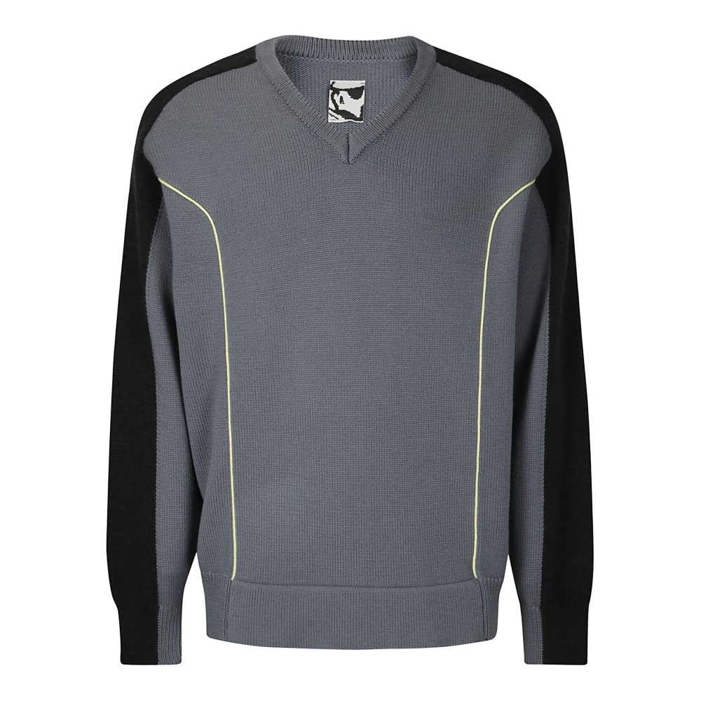 Gr10K Piping V-Neck Sweater Gray Heren