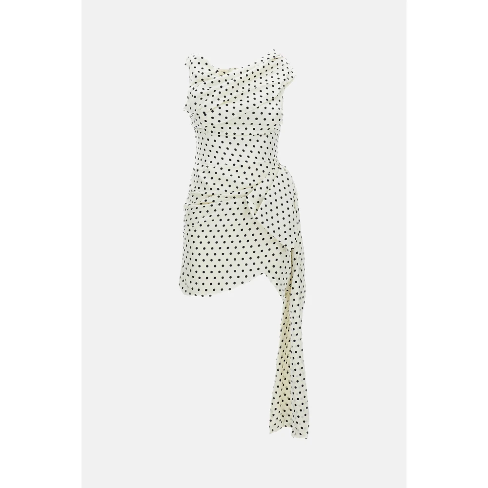 Self Portrait Women's White Short Dresses, Xs, Polka Dot Satin Tie Side Mini