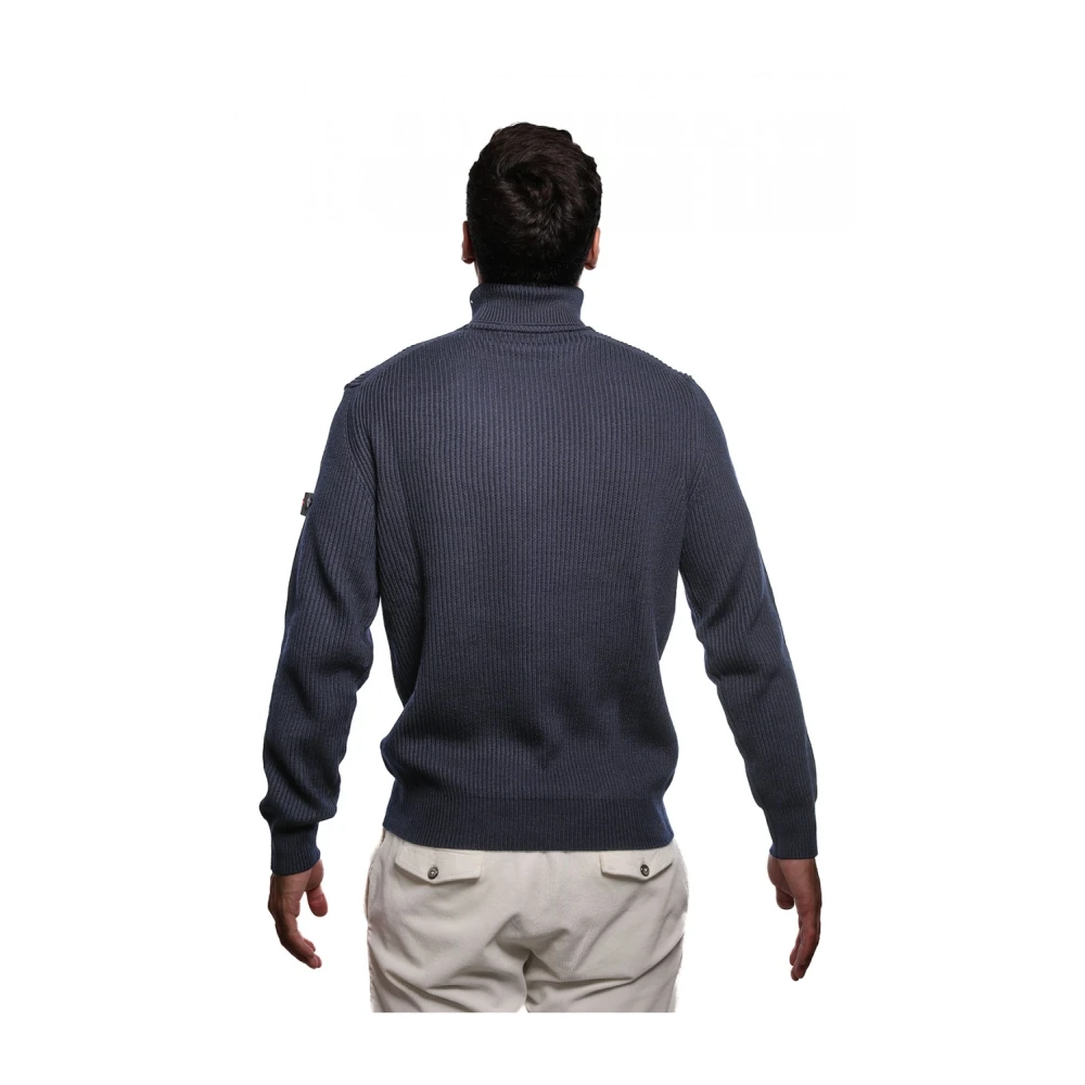 Peuterey Blauwe Geribbelde Trui Evros 01 Blue Heren
