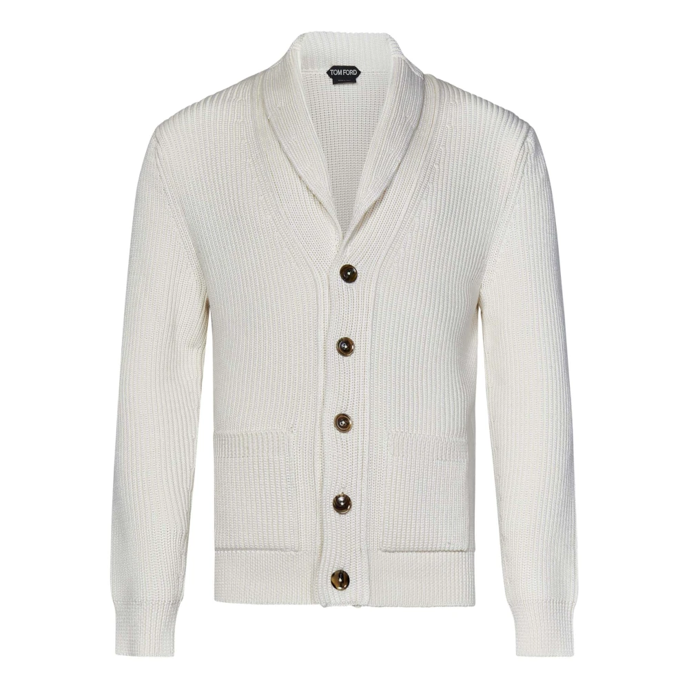 Tom Ford Witte Gebreide Trui Elegante Shawl Revers White Heren