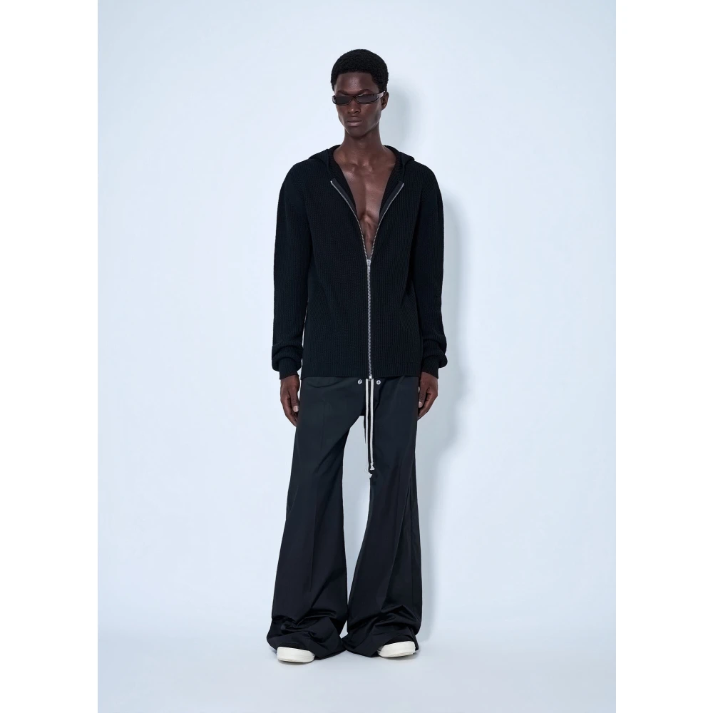 Rick Owens Ribbed Knit Zip Hoodie - Man Sweatshirts Black S - Immagine 4