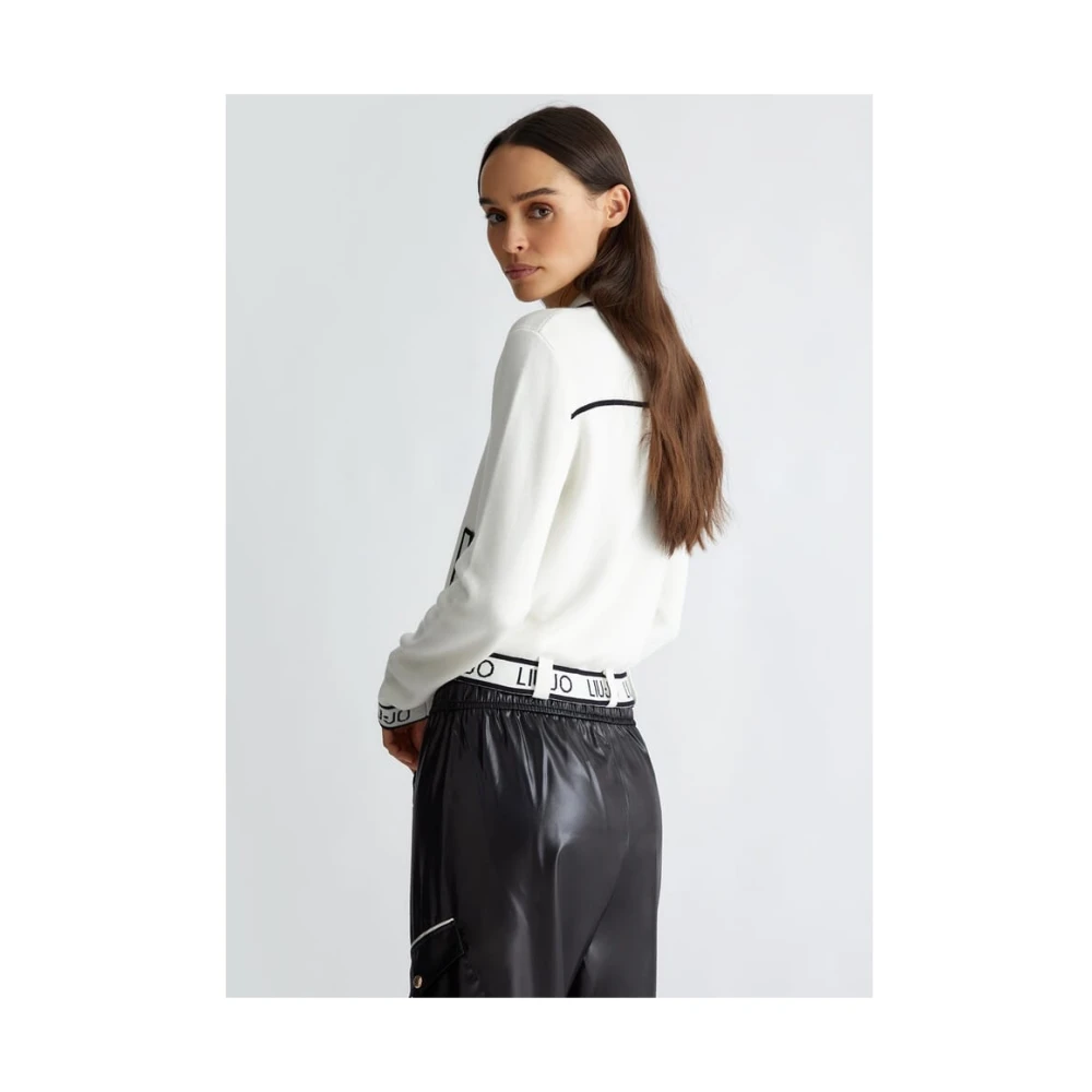 Liu Jo Gebreide cardigan van zijdeblend met jacquardmanchetten White Dames