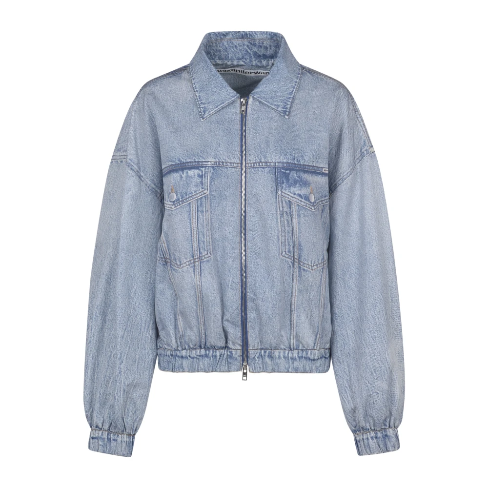 Alexander Wang Tryckt Denim Bomberjacka Blue, Dam