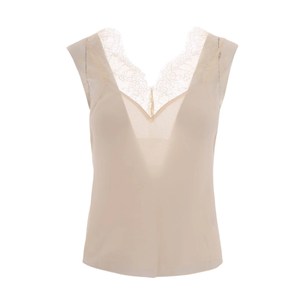 Patrizia Pepe Women's Beige Blouses, S, Lace-Trim Top
