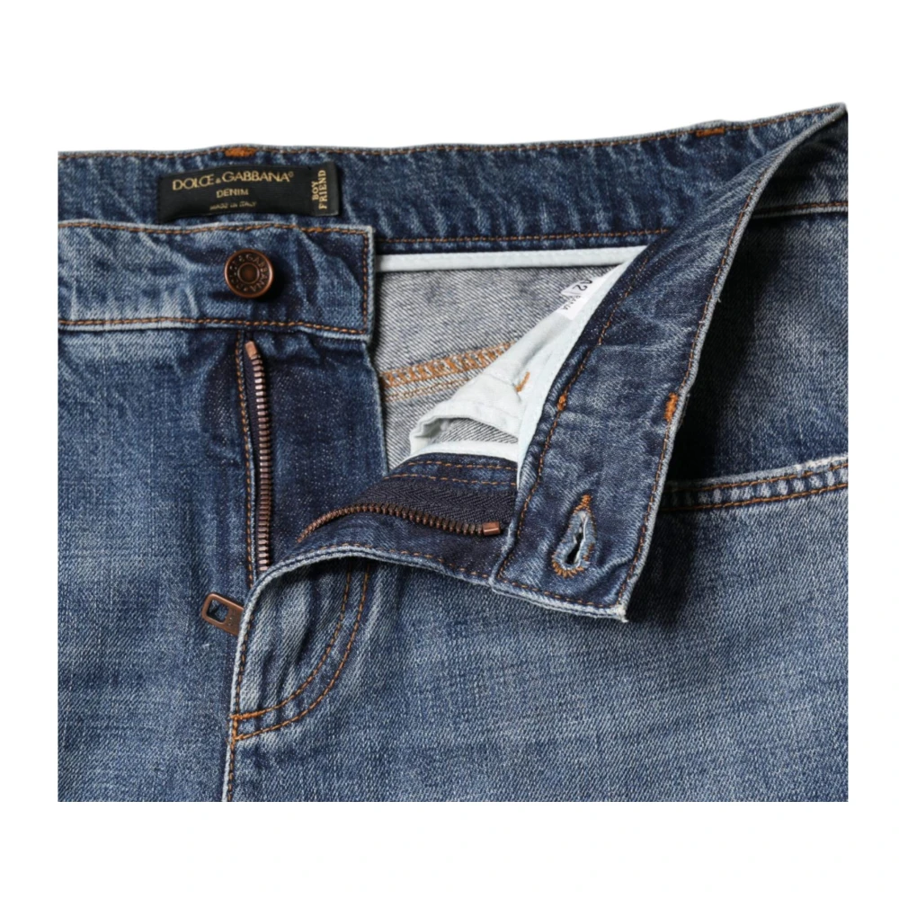 Dolce & Gabbana Versleten Boyfriend Denim Jeans Rits Sluiting Blue Dames