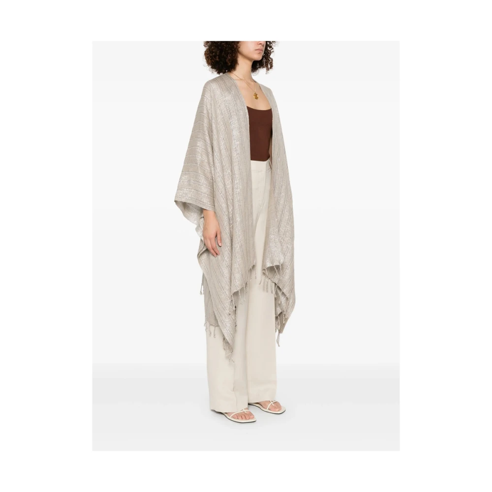 BRUNELLO CUCINELLI Beige Gestreepte Cape met Franje Beige Dames
