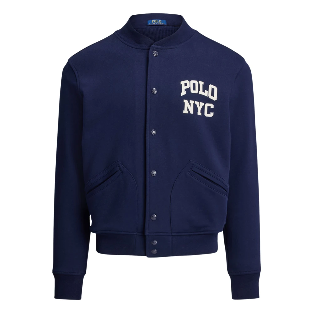 Ralph Lauren Men's Blue Bomber Jackets, M, Logo Fleece Sweatshirt