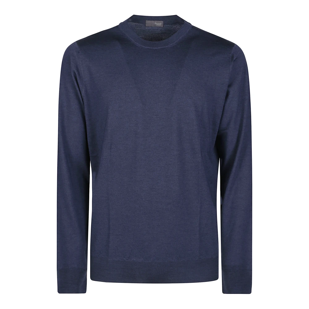 Drumohr Korte Crewneck Gebreide Trui Blue Heren