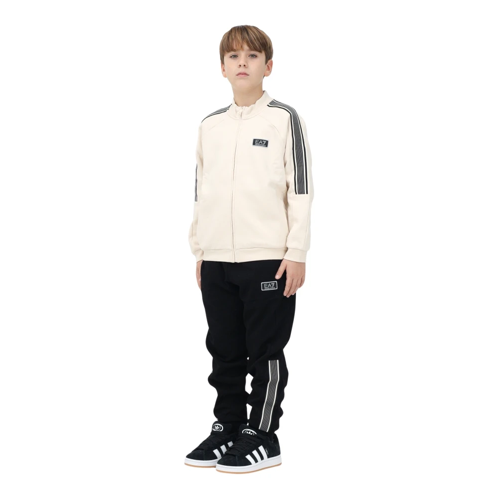 Emporio Armani EA7 Sportig Svart och Beige Barn Tracksuit Beige, Pojke