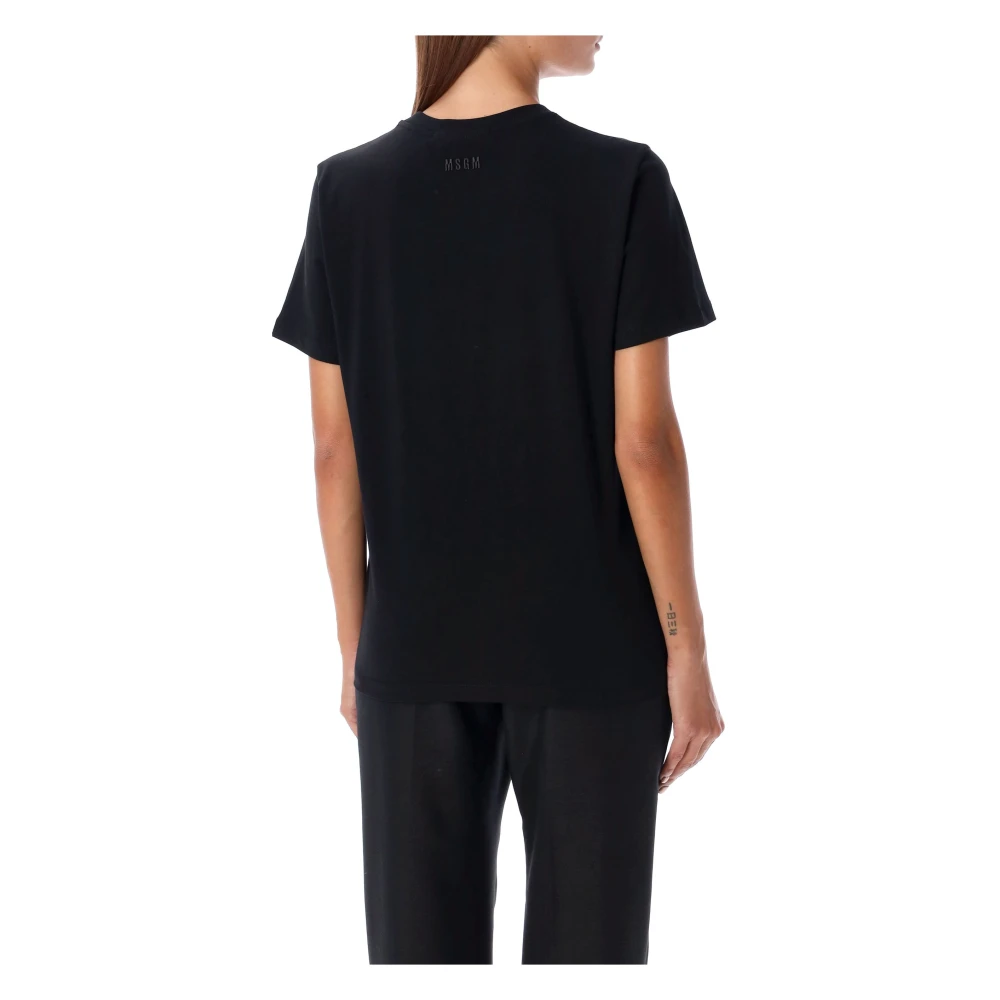 Msgm Zwarte Geborduurde Katoenen T-Shirt Black Dames