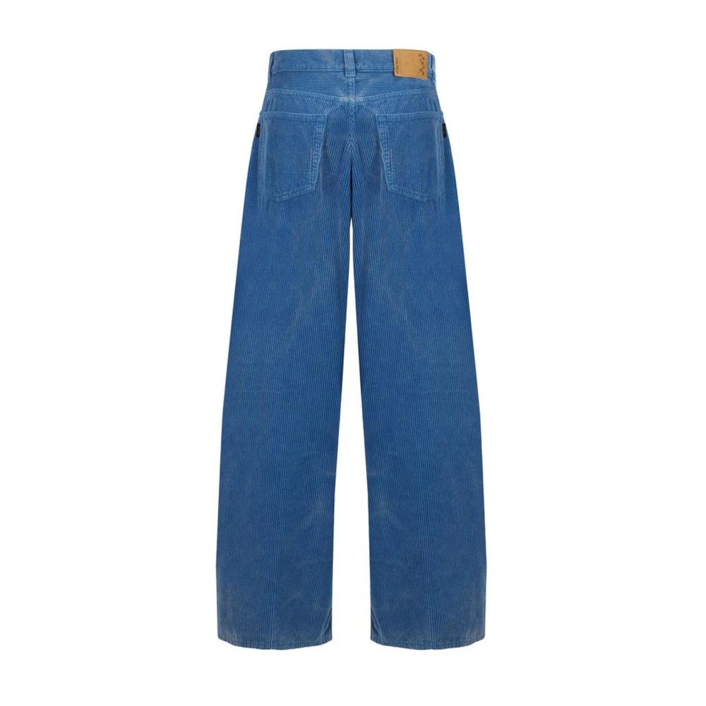 Haikure Corduroy Broek met Leren Patch Blue Dames