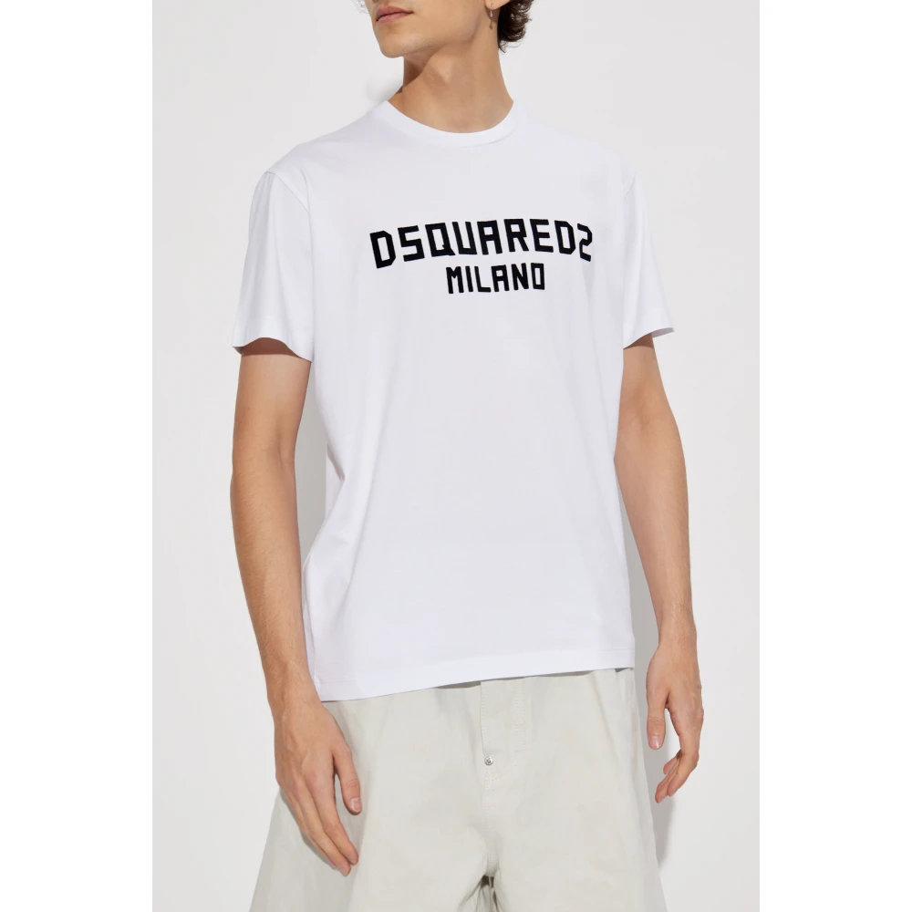 Dsquared2 T-shirt met fluwelen afwerking logo White Heren