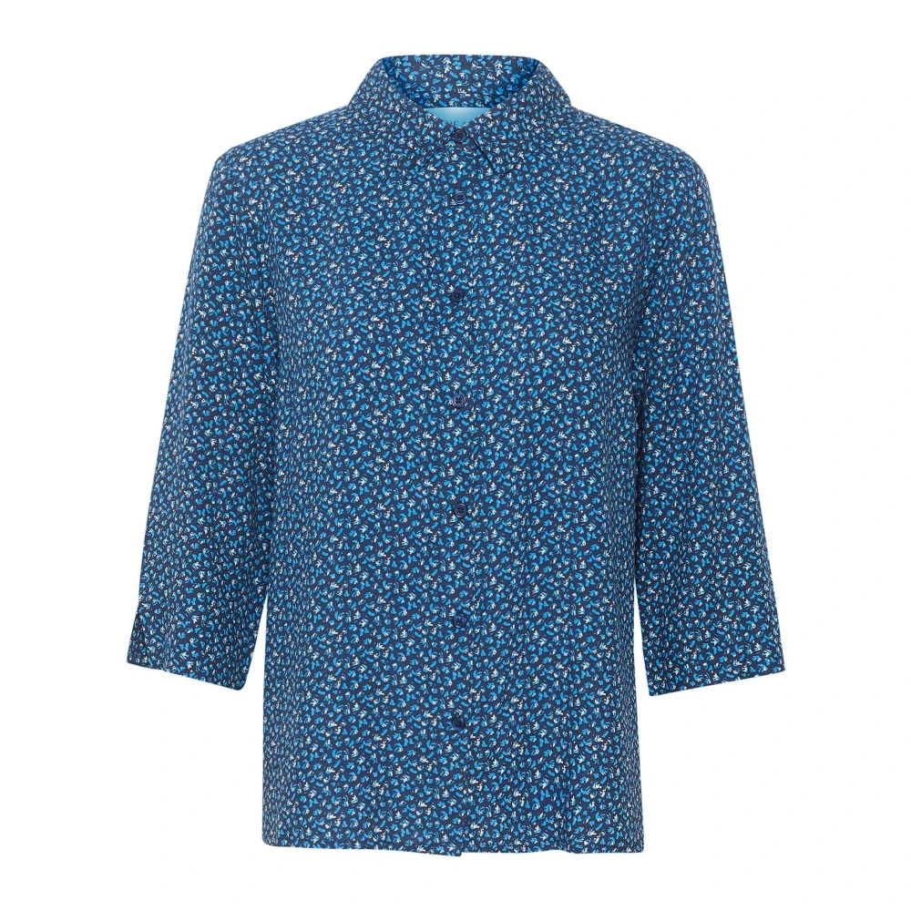 Cream Blue Animal Skin Shirt With ¾ Sleeves - Female - Shirts - S - Blouses & Shirts