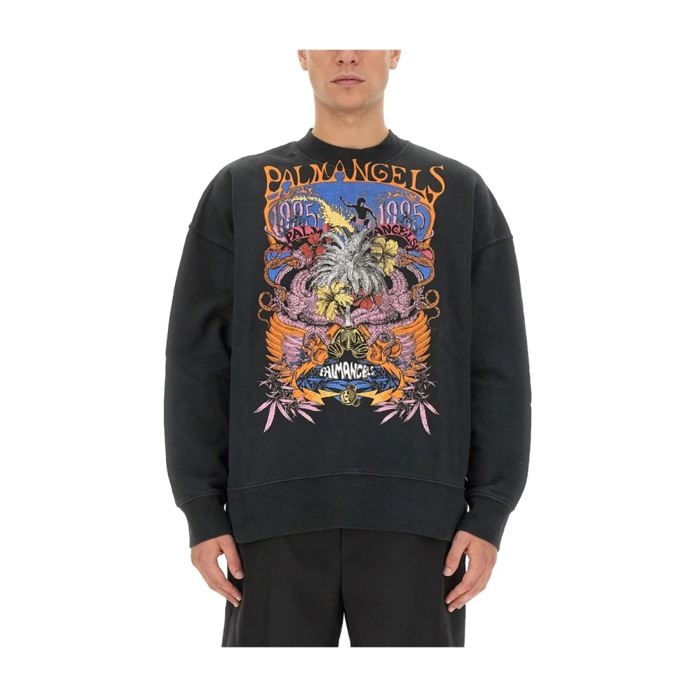 Palm Angels Logo Oversized Katoenen Sweatshirt Black Heren