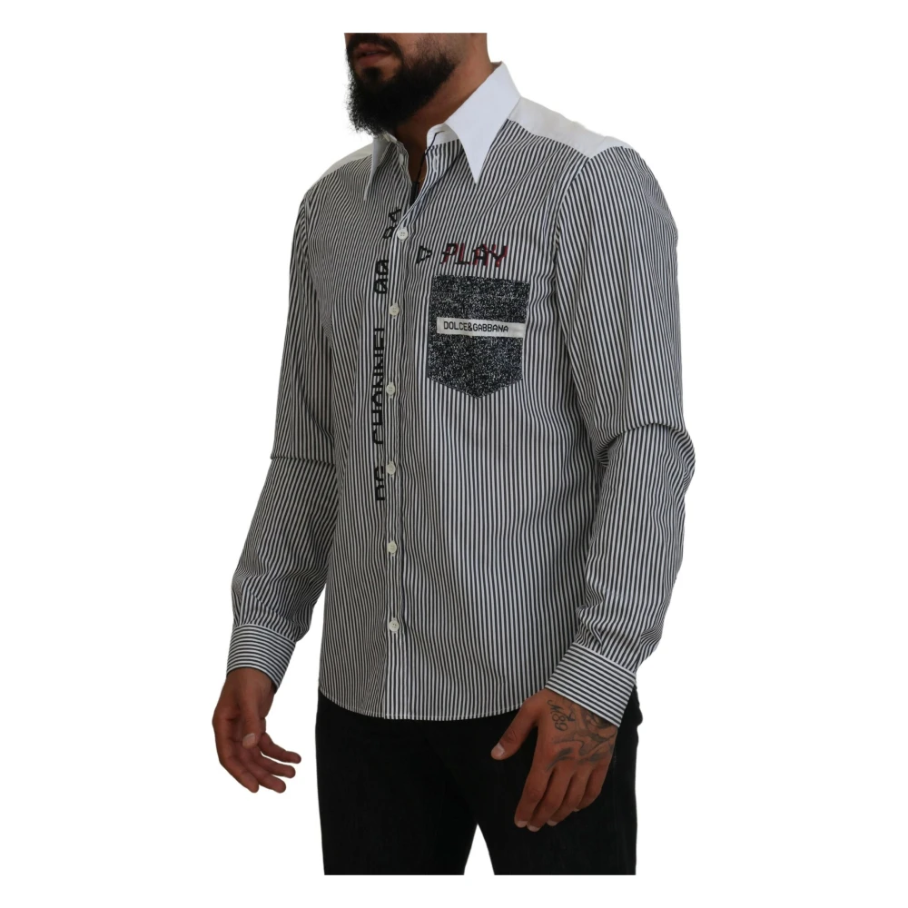 Dolce & Gabbana Gestreept Casual Katoenen Overhemd Black Heren