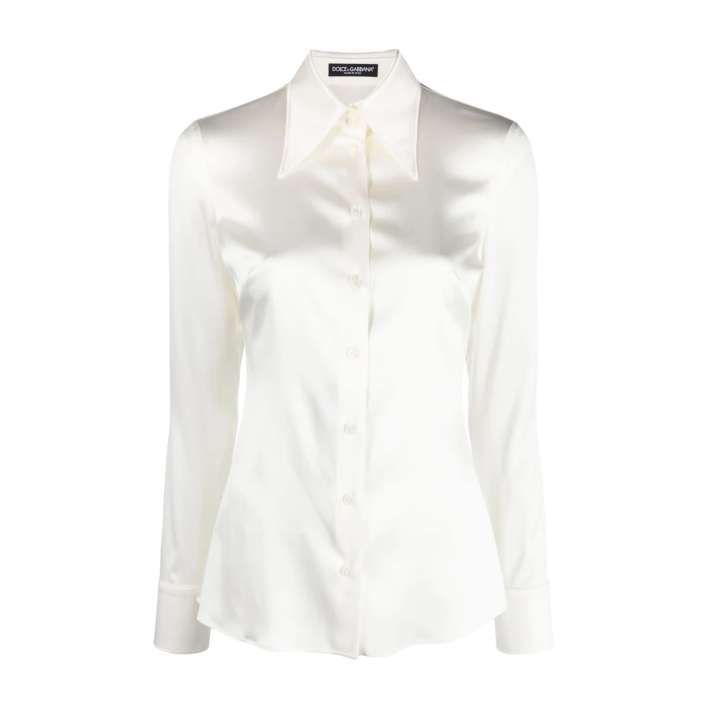 Dolce & Gabbana Witte Zijden Lange Mouw Shirt White Dames