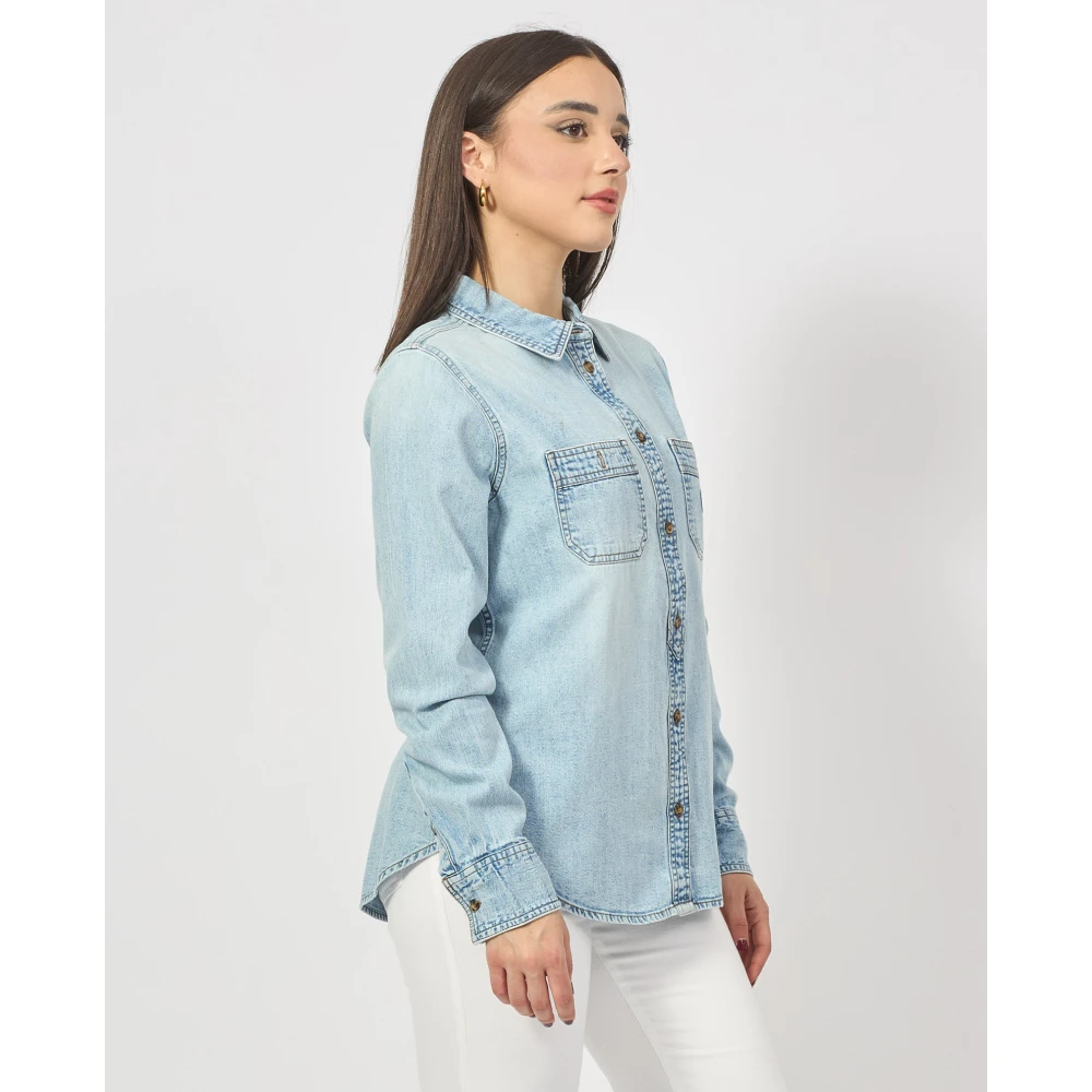 Guess Blauwe Denim Overhemd met Klassieke Kraag Blue Dames